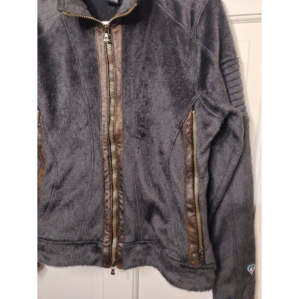 Kuhl Women’s Born In The Mountains Full Zip Gray Fleece Jacket Brown Trim SZ L - Picture 4 of 13